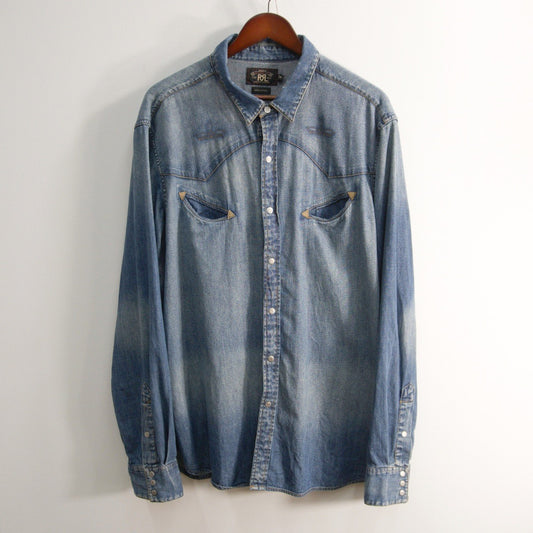 RRL Vintage Wash Denim Western Shirt Size XXL