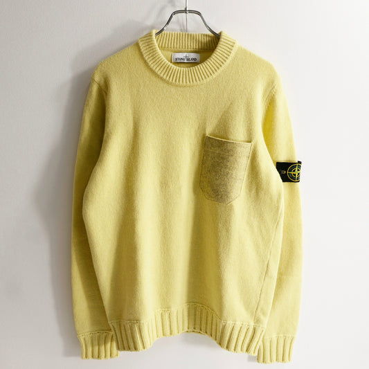 STONE ISLAND 21AW Chest Pocket Crewneck Knit Yellow Size M
