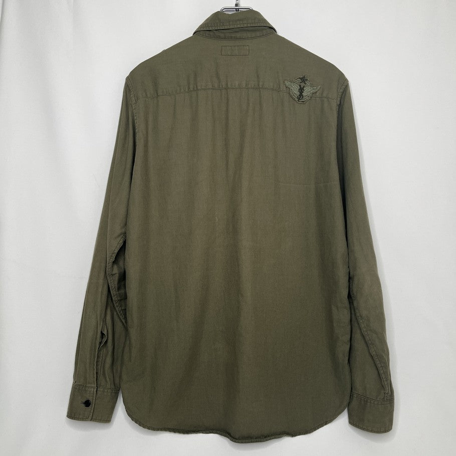 SAINT LAURENT Military Long Sleeve Cotton Shirt Khaki