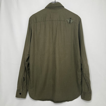 SAINT LAURENT Military Long Sleeve Cotton Shirt Khaki