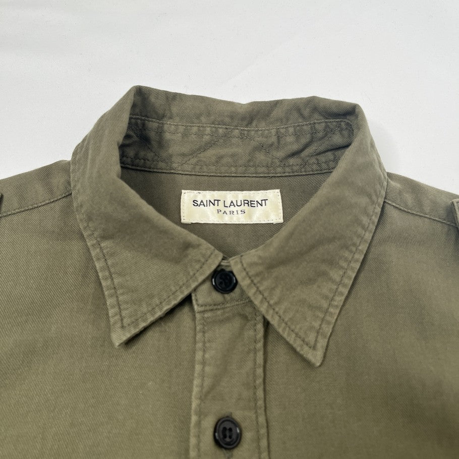 SAINT LAURENT Military Long Sleeve Cotton Shirt Khaki