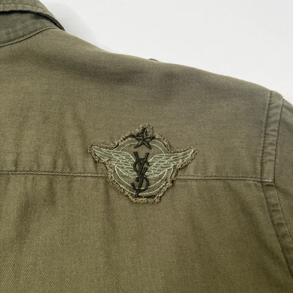 SAINT LAURENT Military Long Sleeve Cotton Shirt Khaki