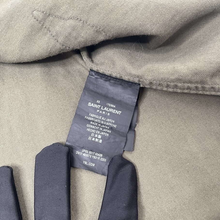 SAINT LAURENT Military Long Sleeve Cotton Shirt Khaki