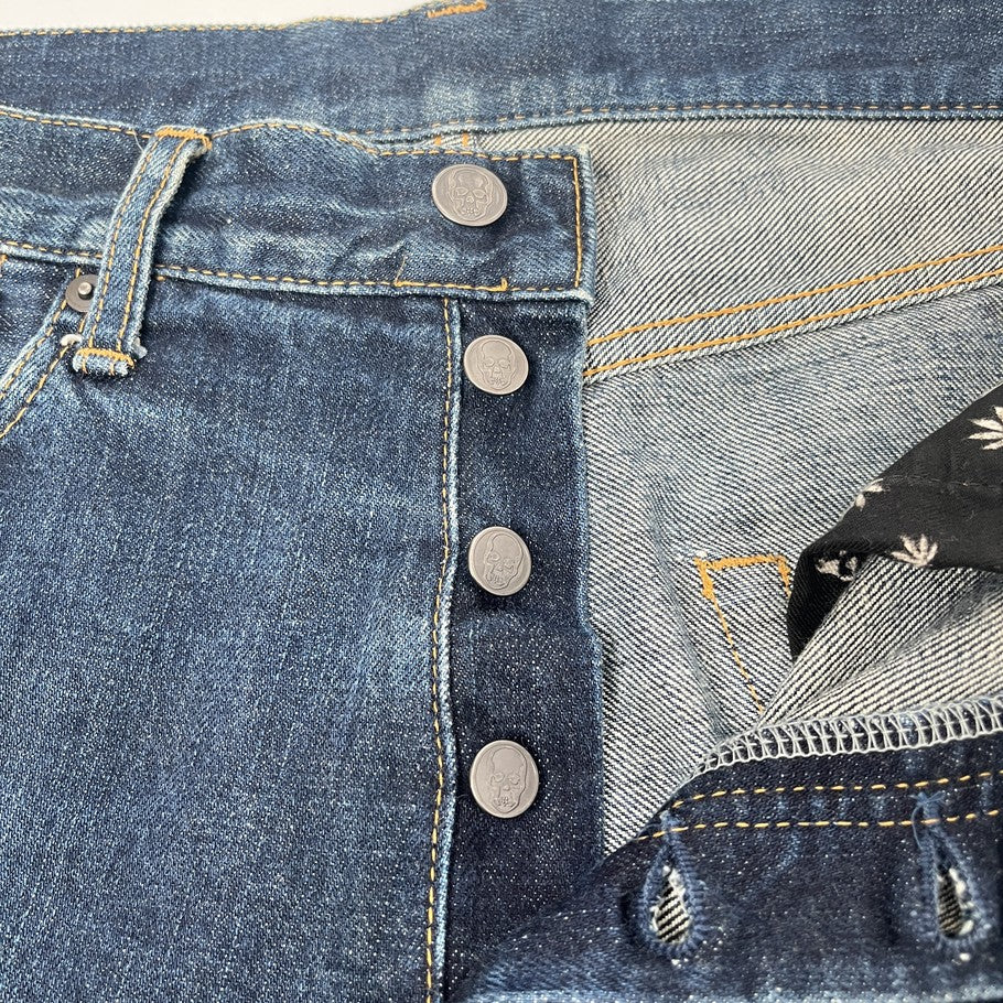 lucien pellat-finet Skull & Leaf Embroidered Jeans Blue