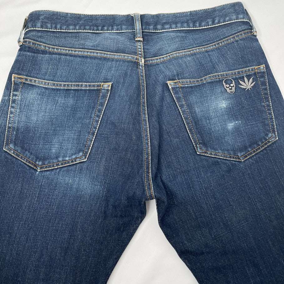 lucien pellat-finet Skull & Leaf Embroidered Jeans Blue