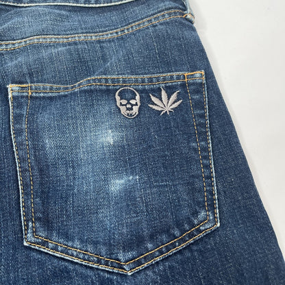 lucien pellat-finet Skull & Leaf Embroidered Jeans Blue