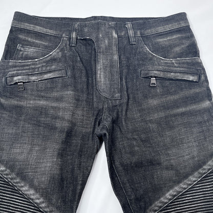 BALMAIN Biker Rib Skinny Denim Black Jeans