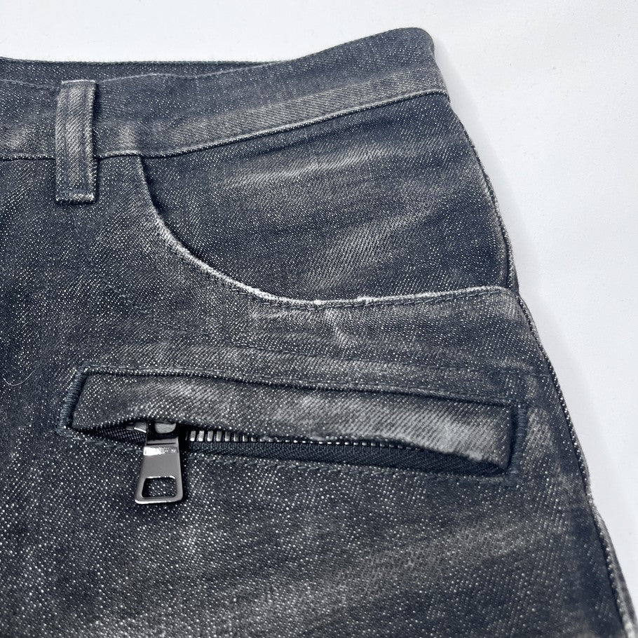 BALMAIN Biker Rib Skinny Denim Black Jeans