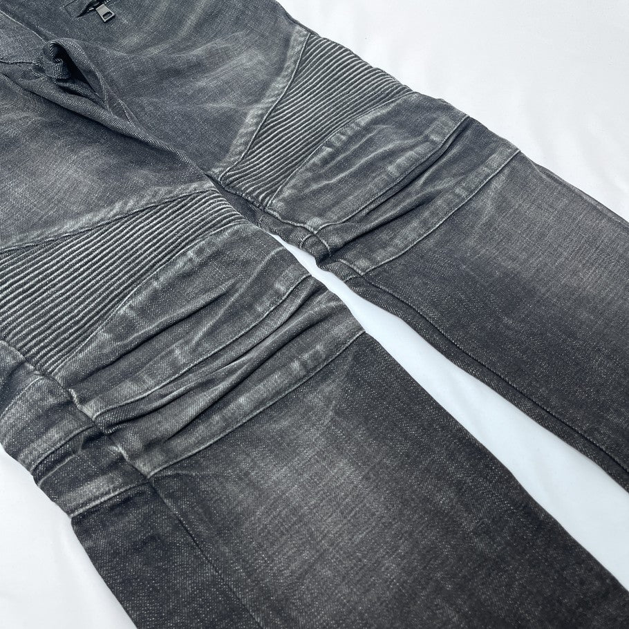 BALMAIN Biker Rib Skinny Denim Black Jeans