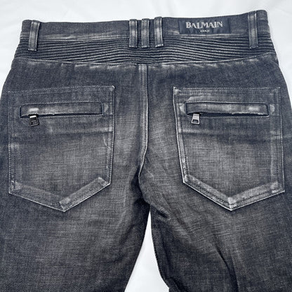 BALMAIN Biker Rib Skinny Denim Black Jeans