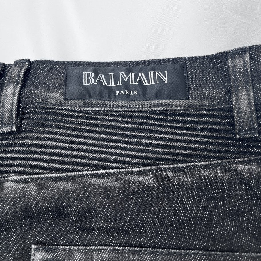 BALMAIN Biker Rib Skinny Denim Black Jeans