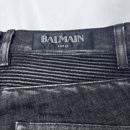 BALMAIN Biker Rib Skinny Denim Black Jeans