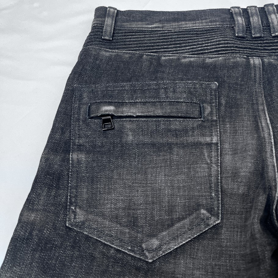BALMAIN Biker Rib Skinny Denim Black Jeans