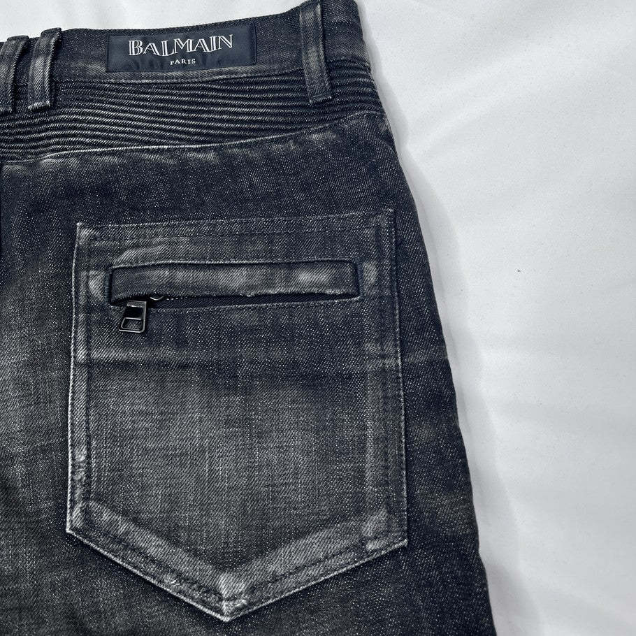 BALMAIN Biker Rib Skinny Denim Black Jeans