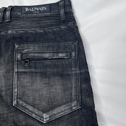 BALMAIN Biker Rib Skinny Denim Black Jeans