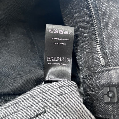BALMAIN Biker Rib Skinny Denim Black Jeans