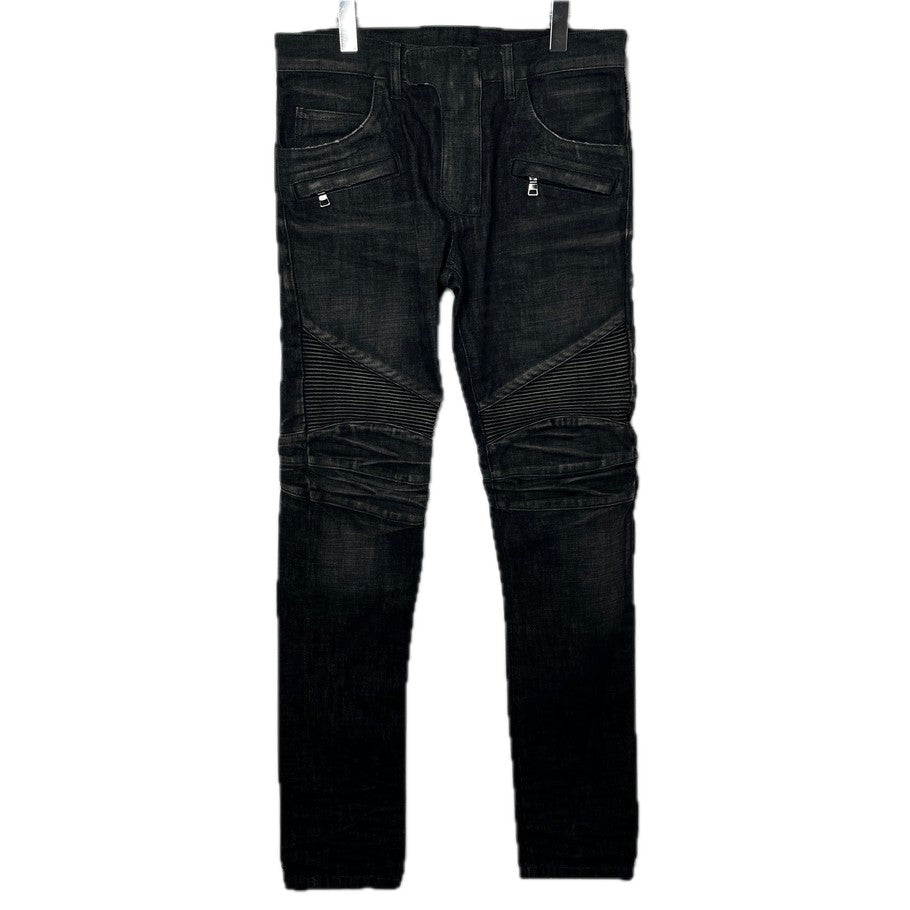 BALMAIN Biker Rib Skinny Denim Black Jeans