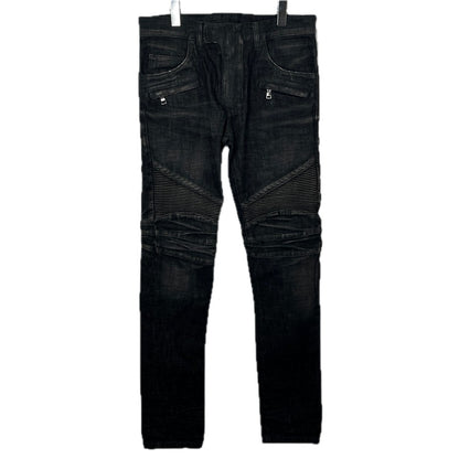 BALMAIN Biker Rib Skinny Denim Black Jeans