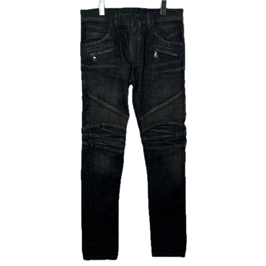 BALMAIN Biker Rib Skinny Denim Black Jeans