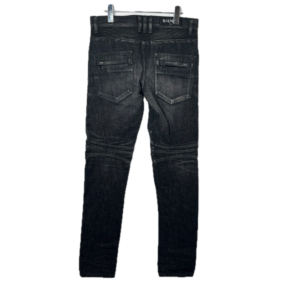 BALMAIN Biker Rib Skinny Denim Black Jeans