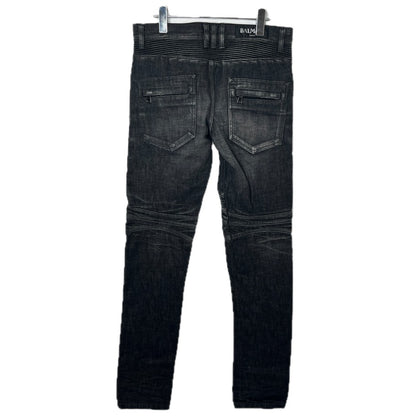 BALMAIN Biker Rib Skinny Denim Black Jeans