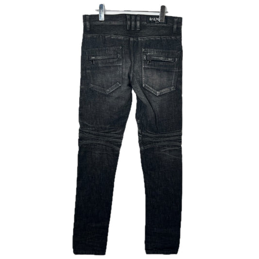 BALMAIN Biker Rib Skinny Denim Black Jeans