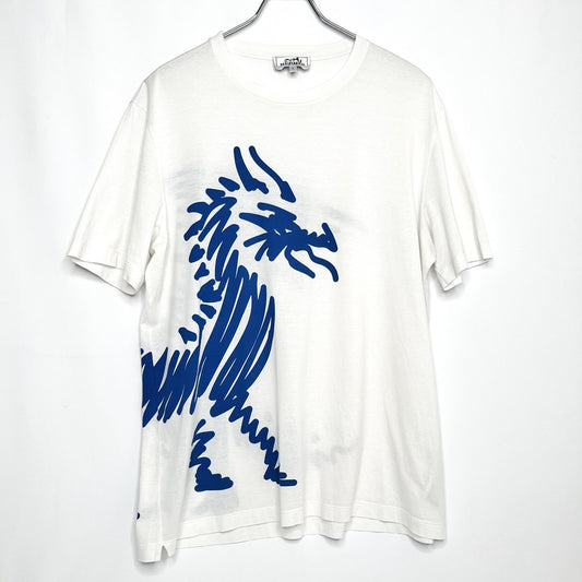HERMES Dragon Print Cotton T-Shirt White