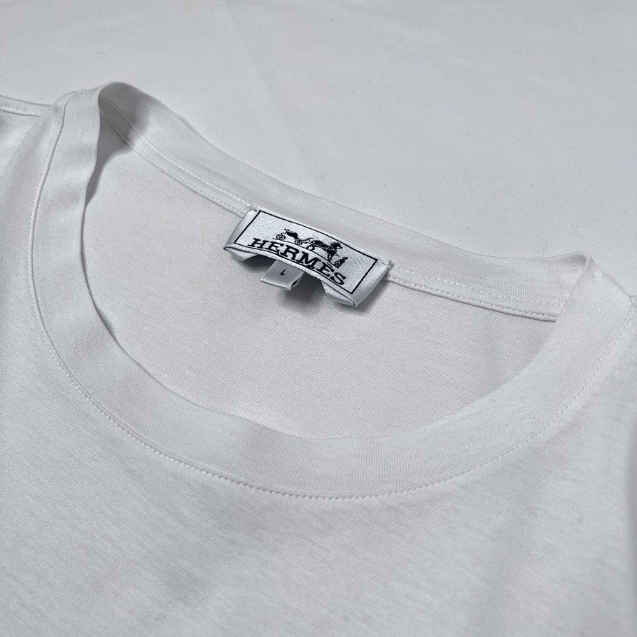 HERMES Dragon Print Cotton T-Shirt White