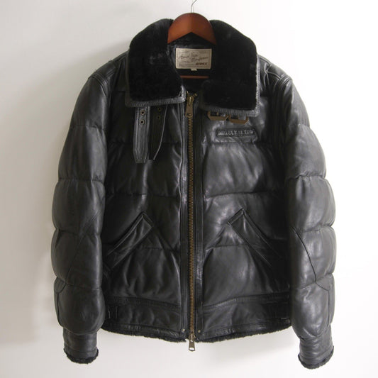 AVIREX B-3 Leather Down Bomber Jacket Black Size L
