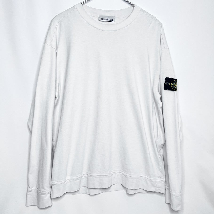 STONE ISLAND Garment Dye Long Sleeve Cotton Sweatshirt White