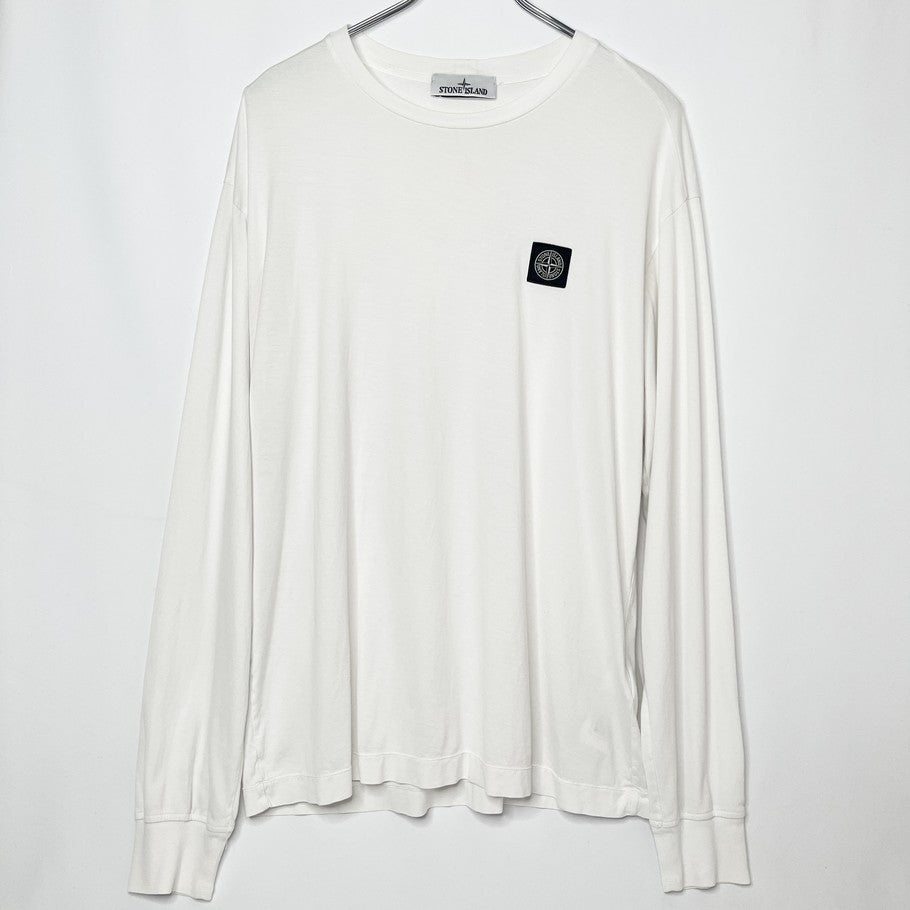 STONE ISLAND Logo Patch Long Sleeve Cotton T-Shirt White