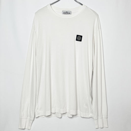 STONE ISLAND Logo Patch Long Sleeve Cotton T-Shirt White