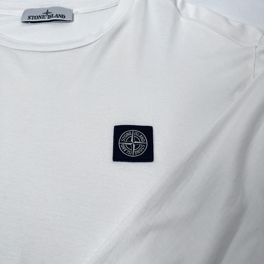 STONE ISLAND Logo Patch Long Sleeve Cotton T-Shirt White