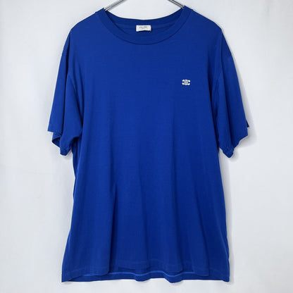 CELINE Triomphe Embroidered Cotton T-Shirt Blue