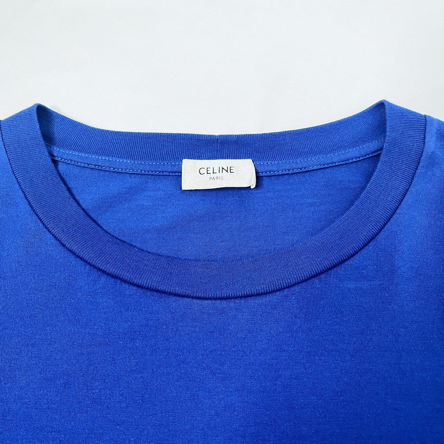 CELINE Triomphe Embroidered Cotton T-Shirt Blue