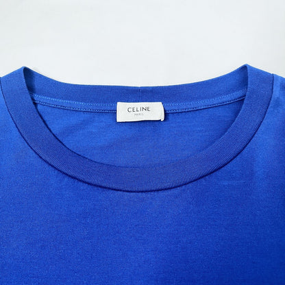 CELINE Triomphe Embroidered Cotton T-Shirt Blue