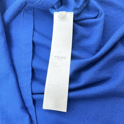 CELINE Triomphe Embroidered Cotton T-Shirt Blue