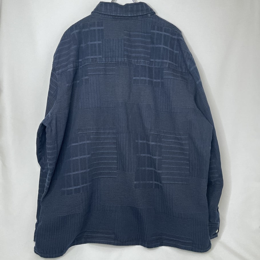 KITH Oversized Patchwork Button Down Long Sleeve Cotton Shirt Navy