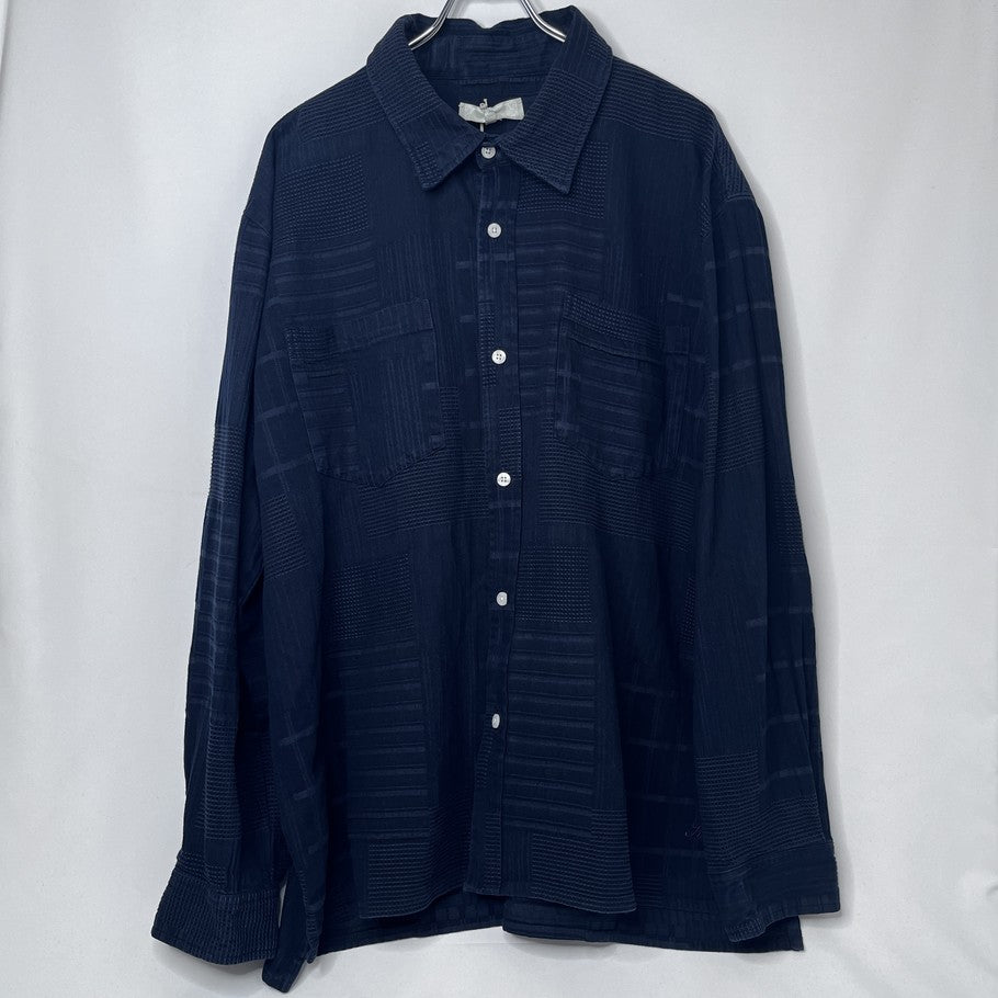 KITH Oversized Patchwork Button Down Long Sleeve Cotton Shirt Navy