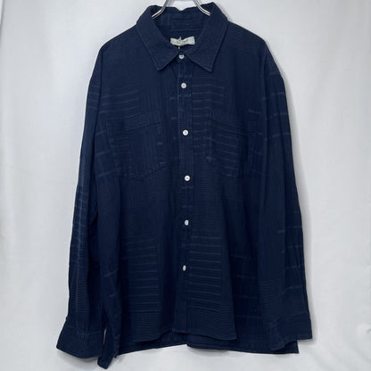 KITH Oversized Patchwork Button Down Long Sleeve Cotton Shirt Navy