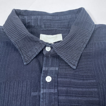 KITH Oversized Patchwork Button Down Long Sleeve Cotton Shirt Navy