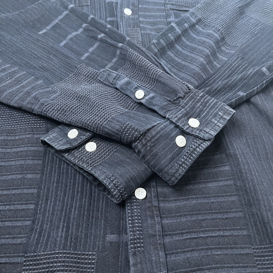 KITH Oversized Patchwork Button Down Long Sleeve Cotton Shirt Navy