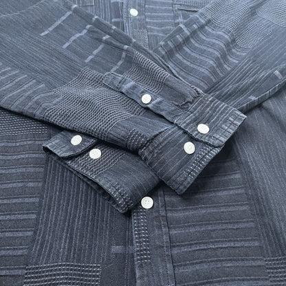 KITH Oversized Patchwork Button Down Long Sleeve Cotton Shirt Navy