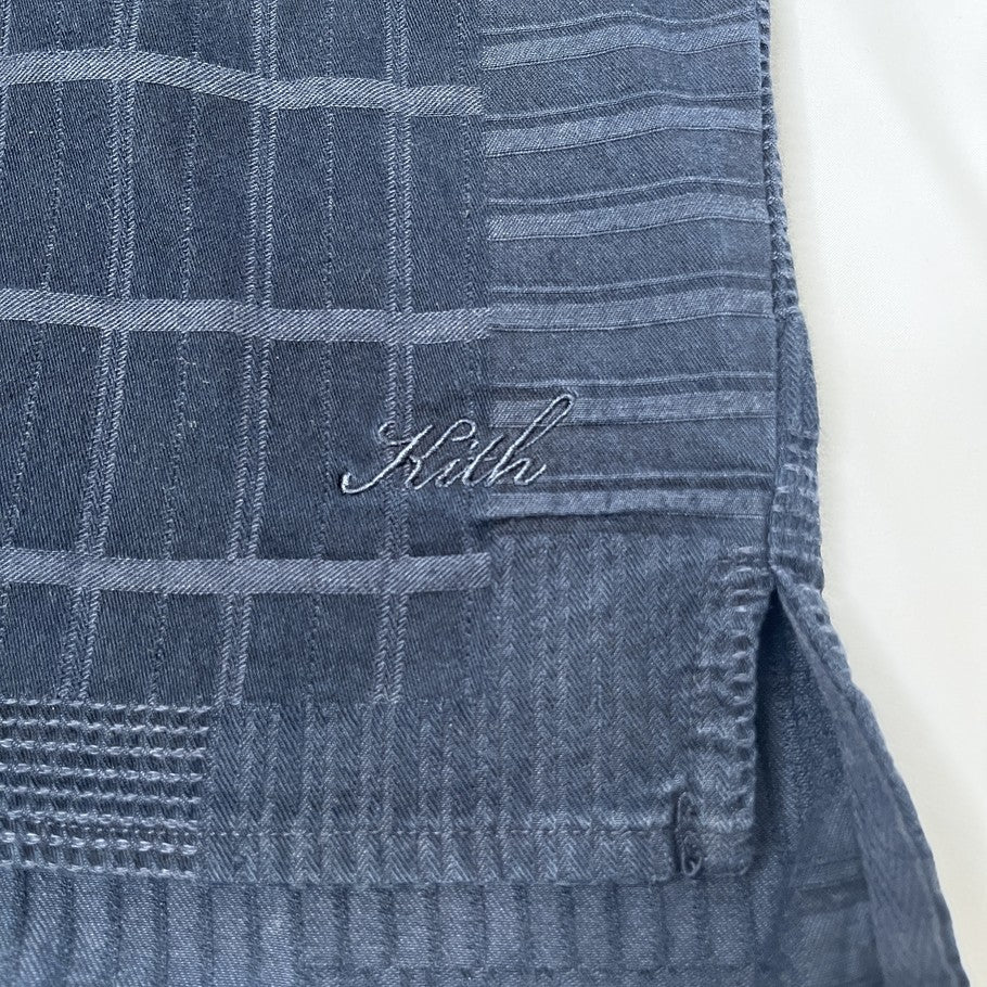 KITH Oversized Patchwork Button Down Long Sleeve Cotton Shirt Navy