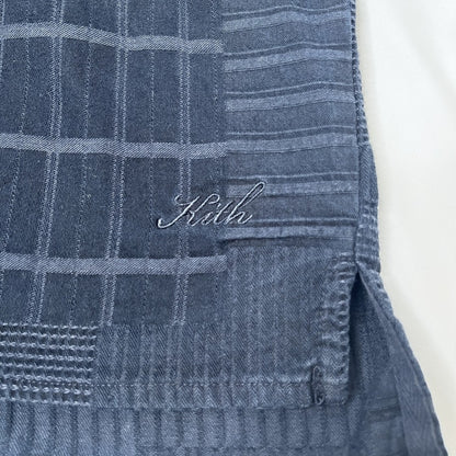 KITH Oversized Patchwork Button Down Long Sleeve Cotton Shirt Navy