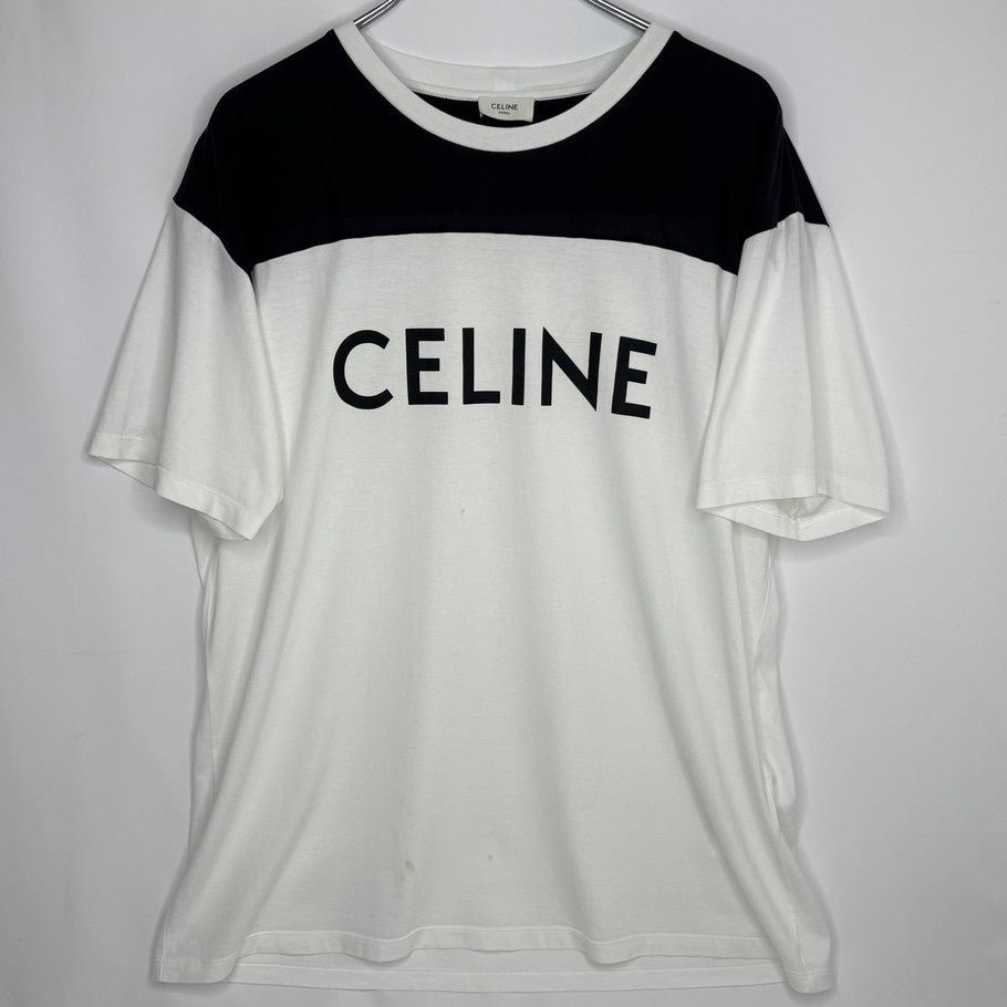 CELINE Logo Bicolor Loose Fit Cotton T-Shirt White