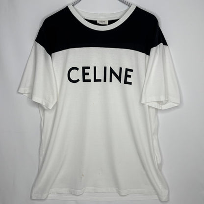 CELINE Logo Bicolor Loose Fit Cotton T-Shirt White