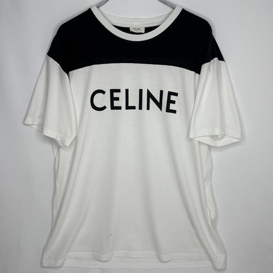 CELINE Logo Bicolor Loose Fit Cotton T-Shirt White