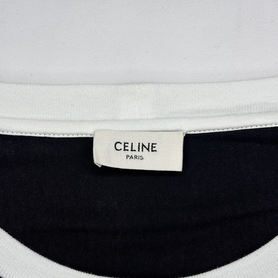 CELINE Logo Bicolor Loose Fit Cotton T-Shirt White