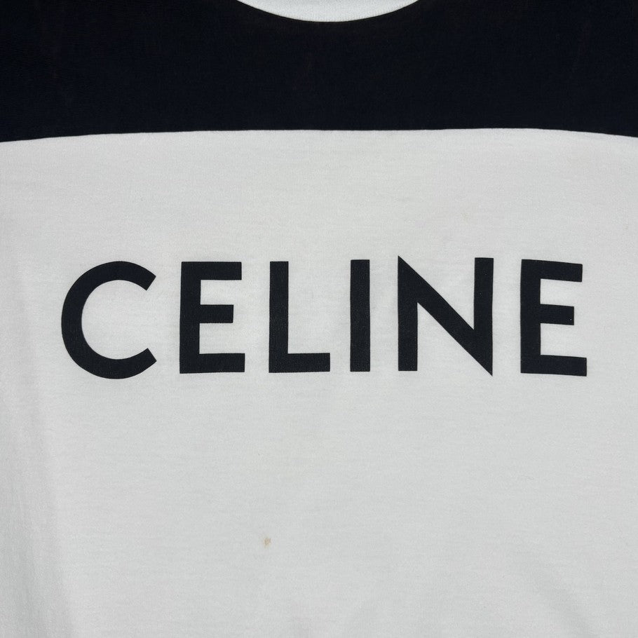 CELINE Logo Bicolor Loose Fit Cotton T-Shirt White